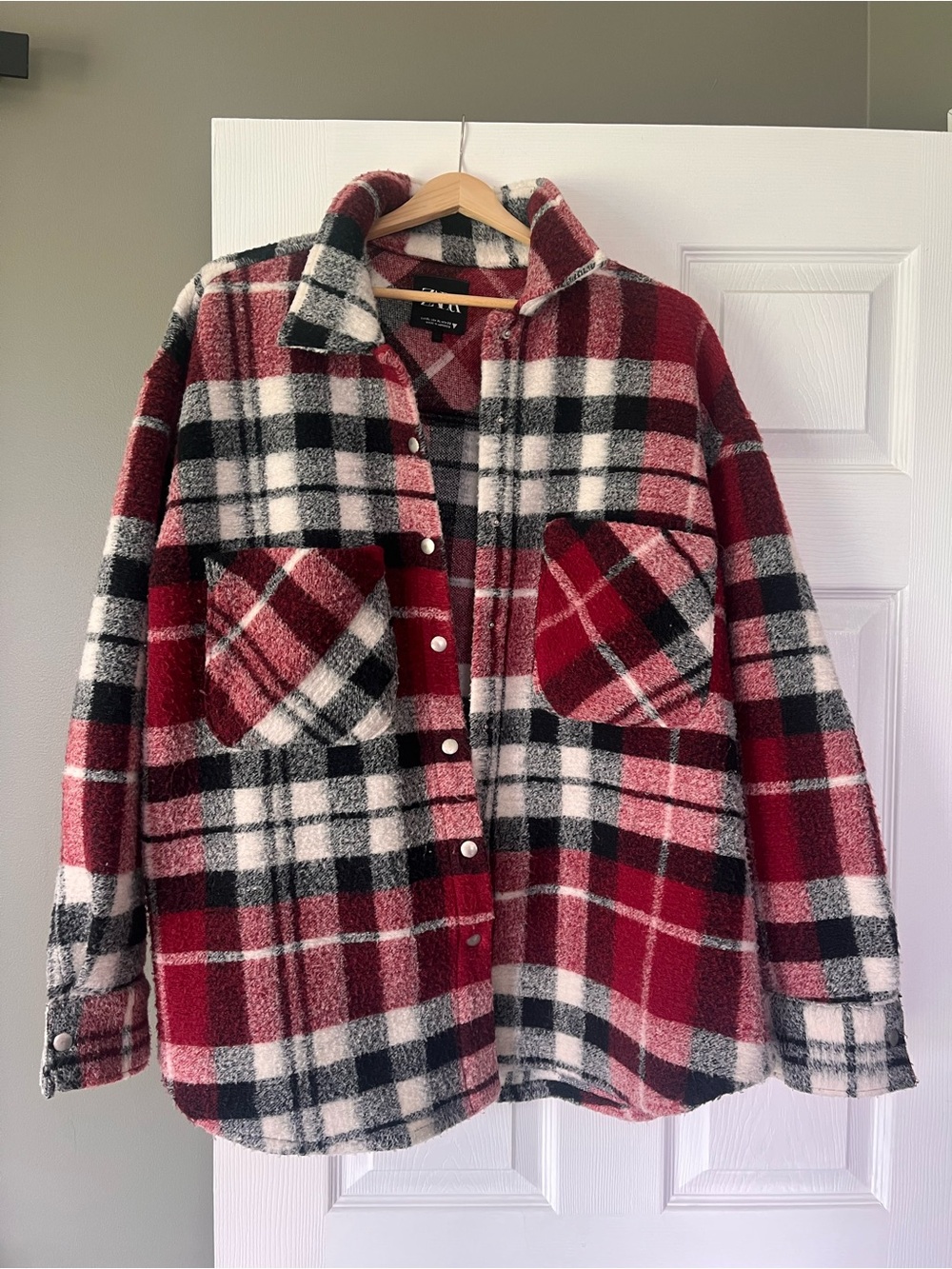 Zara Red, Black & White Plaid Sherpa Shacket